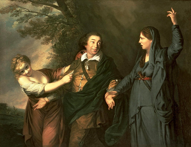 David Garrick (1717-1779), between the Muses of Tragedy and Comedy. Joshua Reynolds