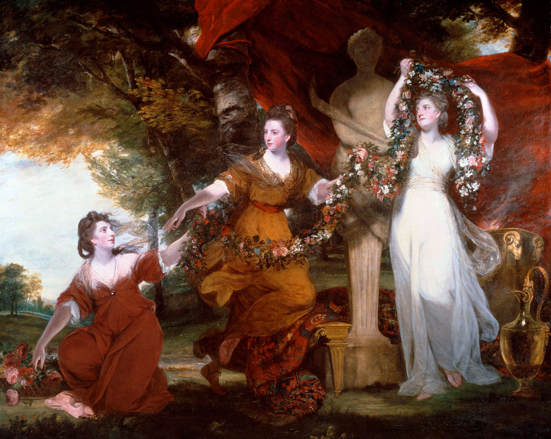 Три дамы украшают статую Гименея, бога брака. Джошуа Рейнольдс
