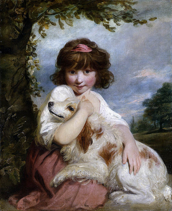 Молодая девушка и ее собака, Джошуа Рейнольдс