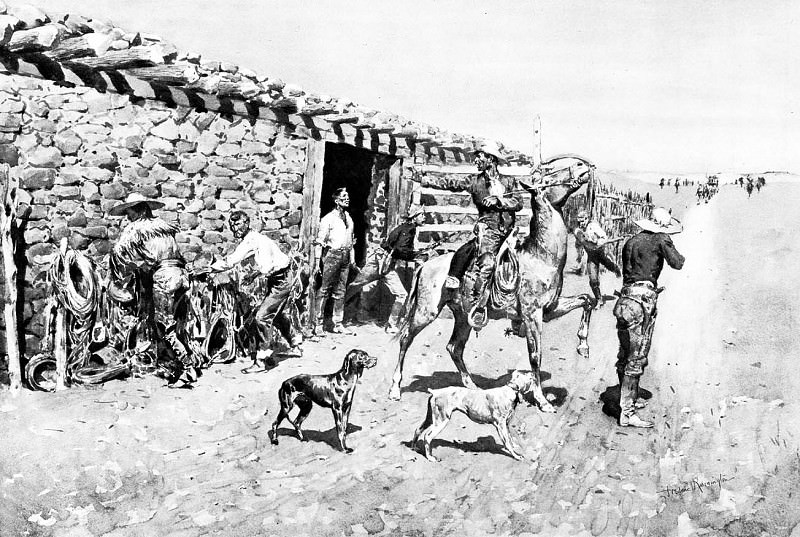 Fr 002 An Overland Station, Indians Coming in with the Stage FredericRemington sqs. Frederick Remington