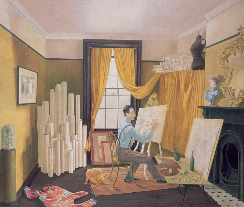 Edward Bawden working in his studio. Eric Ravilious
