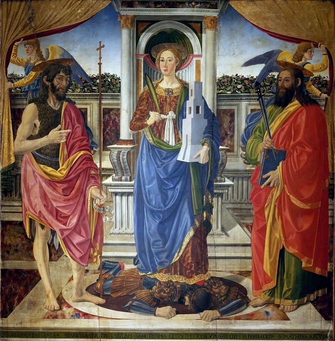 Saints John the Baptist, Barbara, and Matthew. Cosimo Rosselli