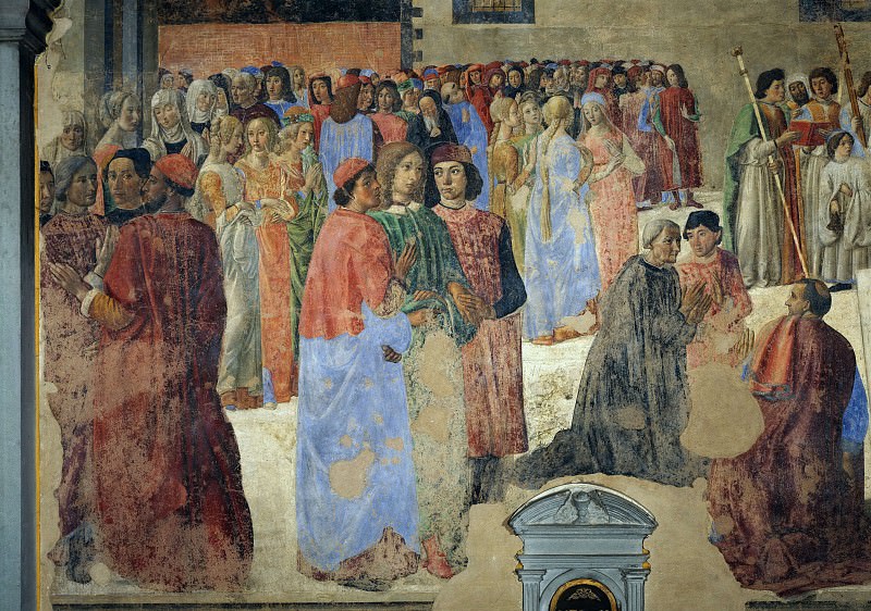 Miracle of the Sacrament, detail (Portraits of Marsilio Ficino, Pico della Mirandola e Agnolo Poliziano). Cosimo Rosselli