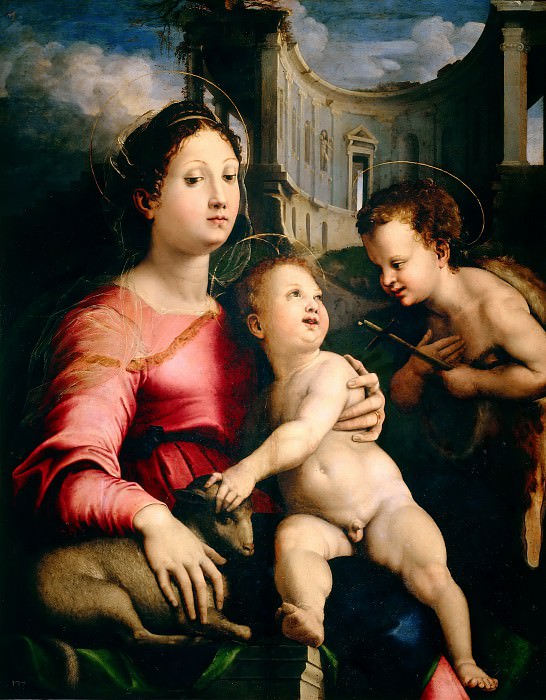 Madonna and Child with the Infant Saint John the Baptist. Raffaellino del Colle