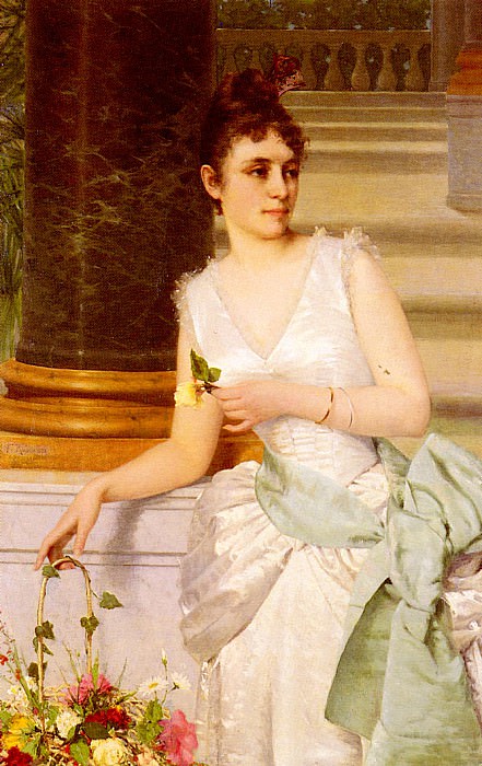 Portrait Of A Lady With A Green Satin Sash. Franz Leo Ruben