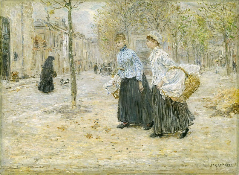 Two Washerwomen Crossing a Small Park in Paris. Jean-François Raffaëlli