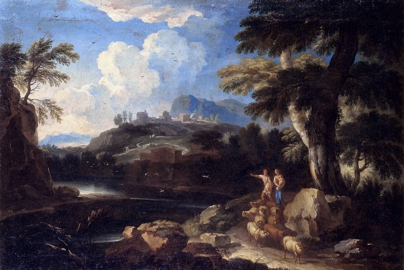Landscape with stream and shepherds. Giuseppe Roncelli