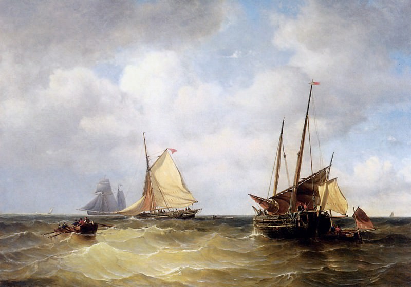 Riegen Nicolaes Sailing ships at sea Sun. Николас Риген