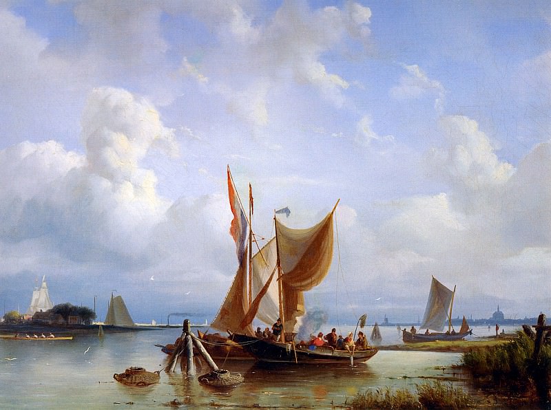 Riegen Nicolaes Boats on a river Sun. Николас Риген