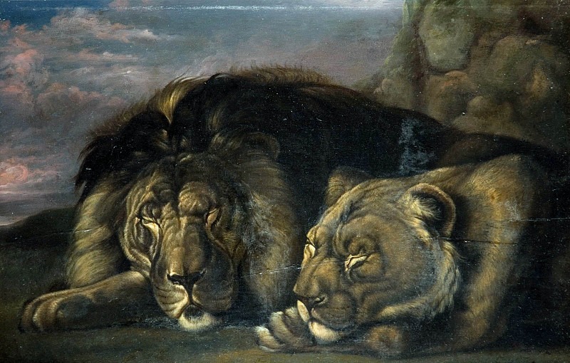 Sleeping Lion and Lioness. Samuel Raven