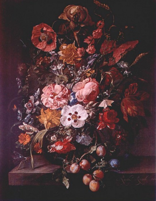 ruysch bouquet in glass vase 1703. Рашель Рюйш