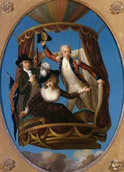 Captain Vincenzo Lunardi with his Assistant George Biggin, and Mrs. Letitia Anne Sage, in a Balloon