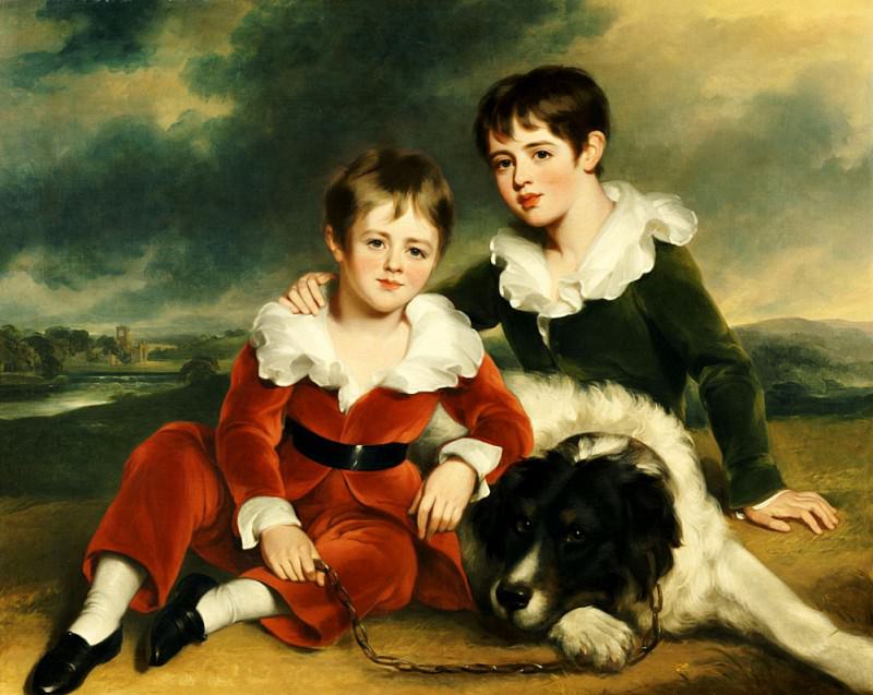Portrait of Two Boys with their Newfoundland Dog. Ramsay Richard Reinagle
