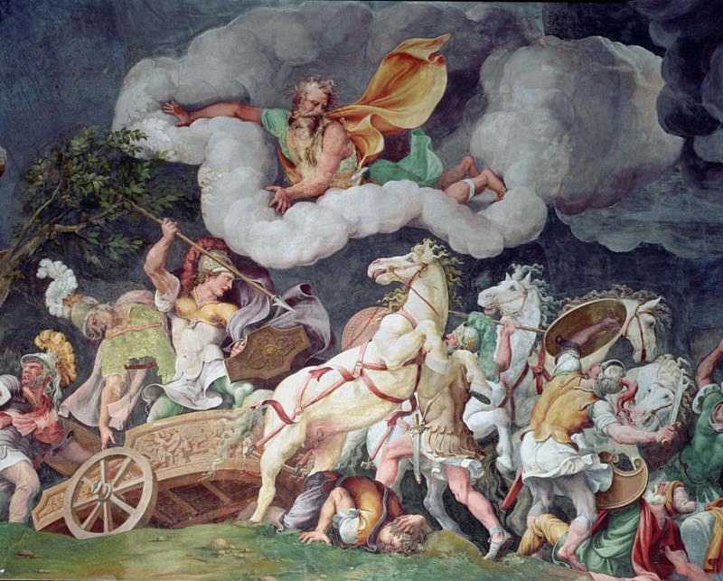 Achilles dragging the body of Hector round on his chariot. Giulio Romano