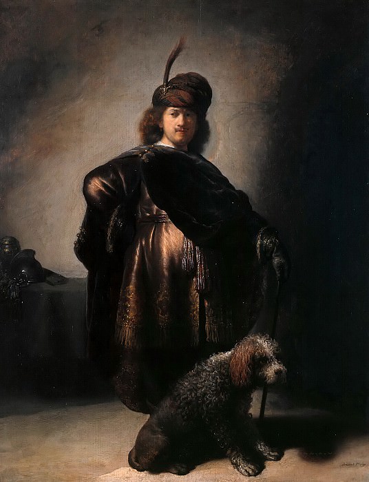 Автопортрет в восточной одежде с пуделем у ног, Рембрандт Харменс ван Рейн