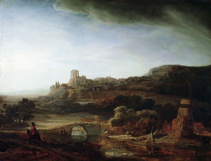 Пейзаж с рекой и ветряной мельницей (приписывается). Рембрандт Харменс ван Рейн