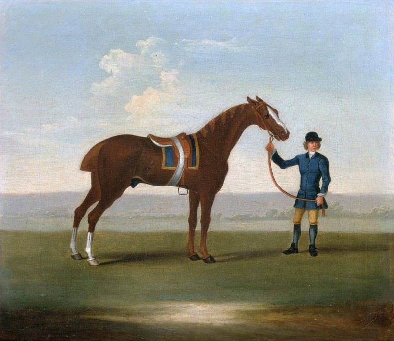 A Chestnut Horse possibly Old Partner held by a Groom