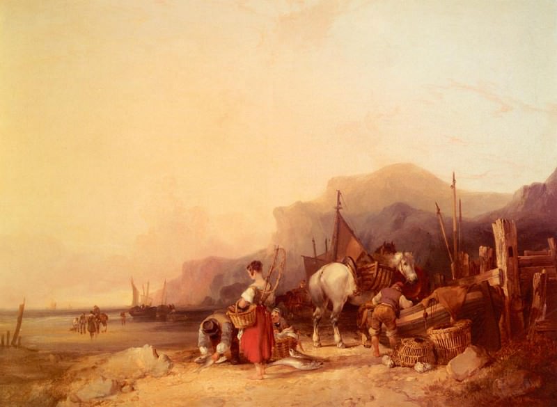 Shayer William Unloading The Catch Near Benchurch Isle Of Wight. Уильям Шайер