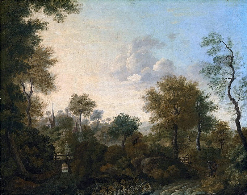 A View Supposedly Near Arundel, Sussex, with Figures in a Lane. George Smith