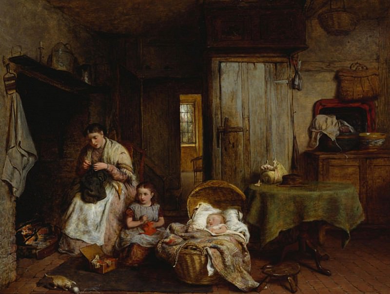 A Sewing Lesson by the Fire. George Smith