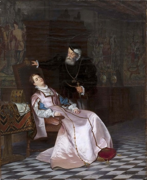 Gustav Vasa finds his consort Katarina Stenbock asleep and hear her say