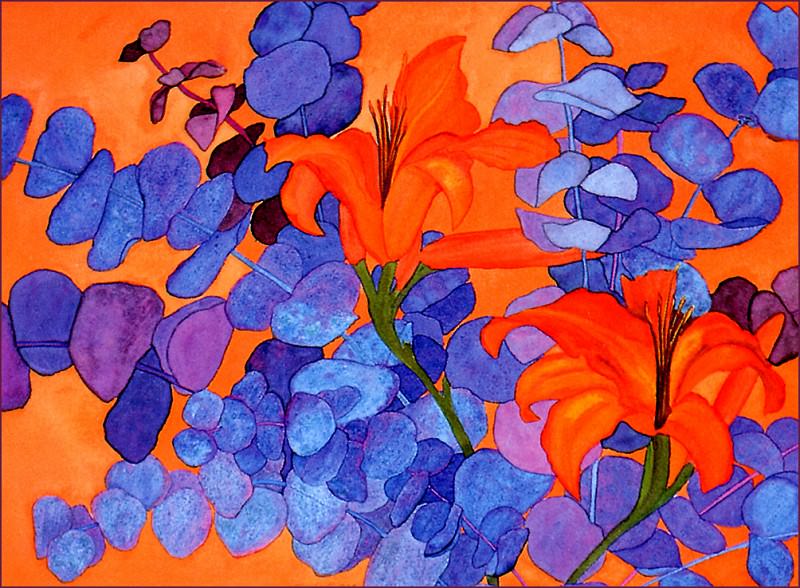 bs-flo- Sara Steele- Eucalyptus And Day Lilies. Sara Steele