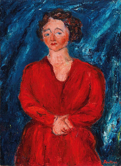 Женщина в красном на синем фоне. Хаим Сутин