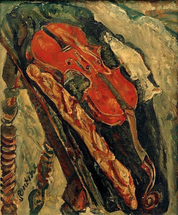Натюрморт со скрипкой – хлеб и рыба, Хаим Сутин