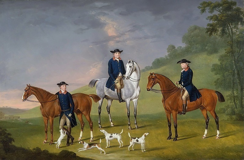 Джон Корбет, сэр Роберт Лейтон и Джон Кинастон со своими лошадьми и собаками. Фрэнсис Сарториус