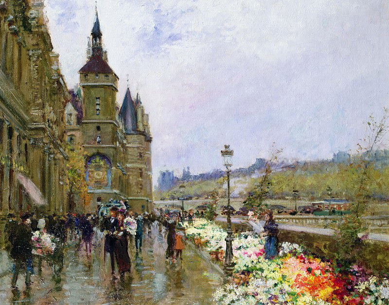 Flower Sellers by the Seine. Georges Stein