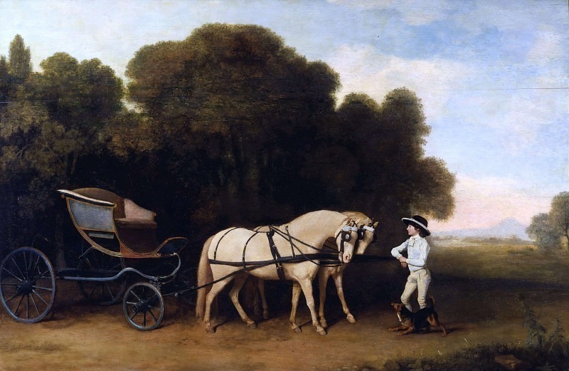 Фаэтон с парой кремовых пони и конюхом