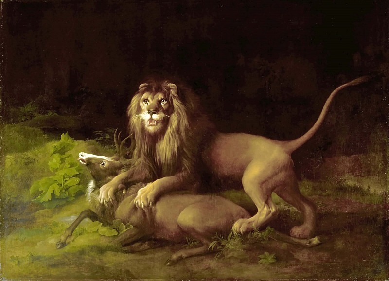 A Lion Attacking a Stag. George Stubbs