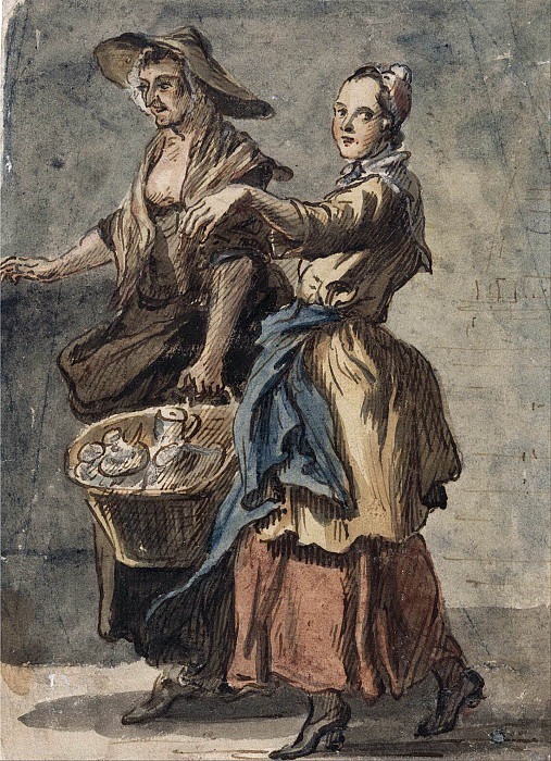 Две женщины с корзиной. Пол Сэндби