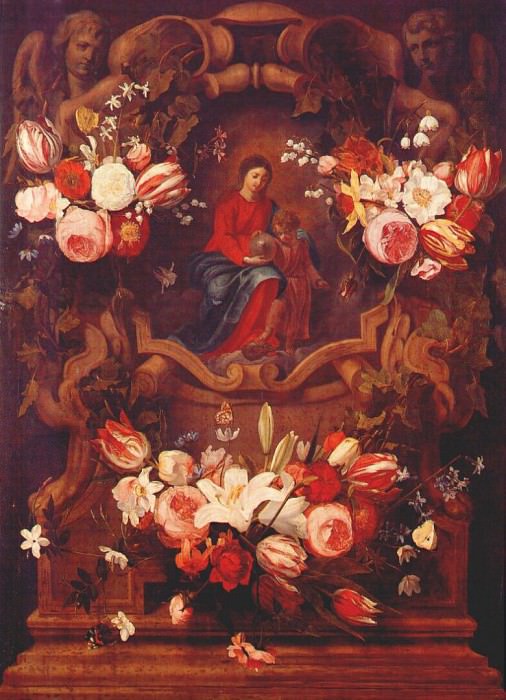 seghers-schutt-and-van-thielen floral wreath with madonna and child 17th-c. Daniel Seghers