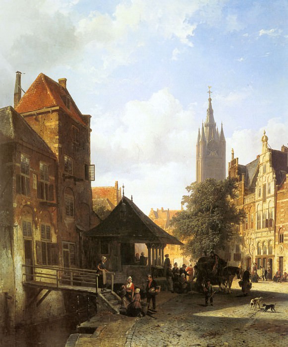 Springer Cornelis Figures In A Street In Delft. Cornelis Springer