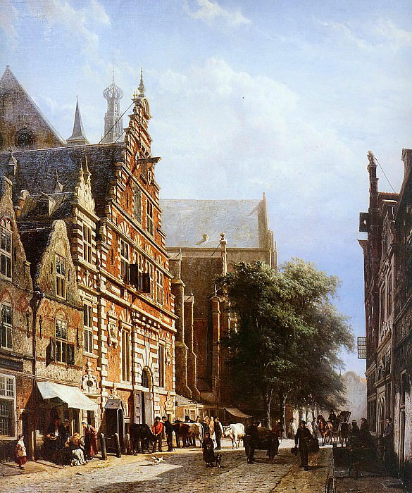 Springer Cornelis Vleeschhal and Grote Kerk in Haarlem Sun. Cornelis Springer