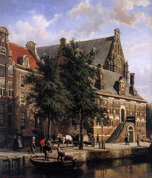 Springer Cornelis The Oude Waag at the Westerkerk Sun. Cornelis Springer