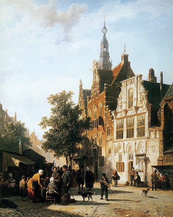 Springer Cornelis Marketview with cityhall Woerden Sun. Корнелис Спрингер