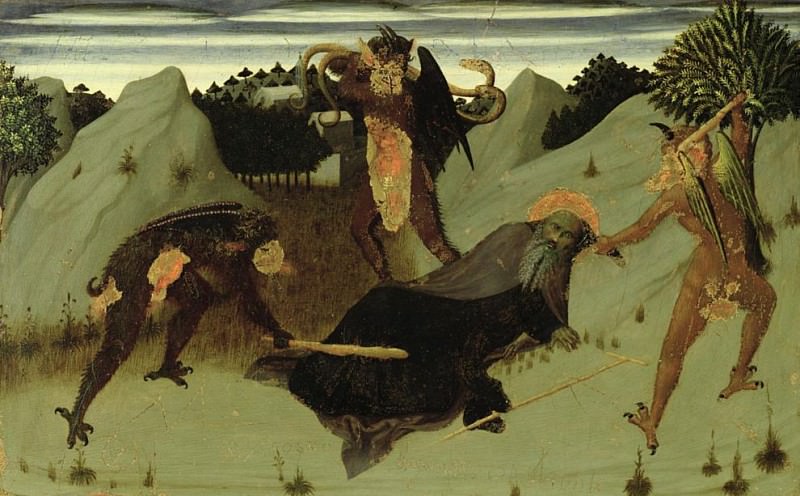 St. Anthony Beaten by Devils, panel from the Altarpiece of the Eucharist. Sassetta (Stefano di Giovanni)