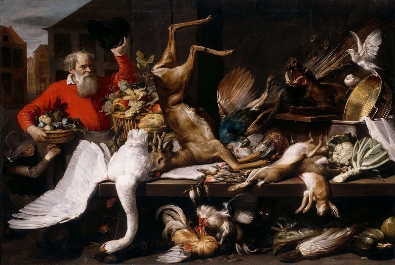 Натюрморт с дохлой дичью, фруктами и овощами на рынке. Франс Снейдерс