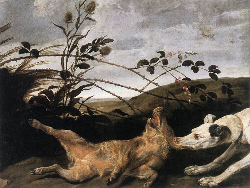 SNYDERS Frans Greyhound Catching A Young Wild Boar. Франс Снейдерс