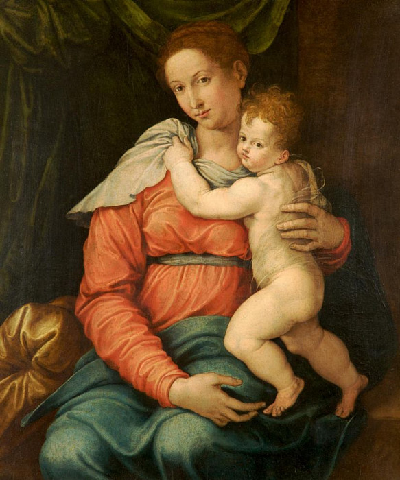 Virgin and Child Before a Green Curtain. Girolamo Siciolante