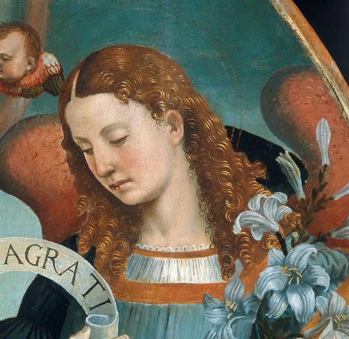 Mary with Child and the Trinity, Archangels and Saints, detail. Luca Signorelli