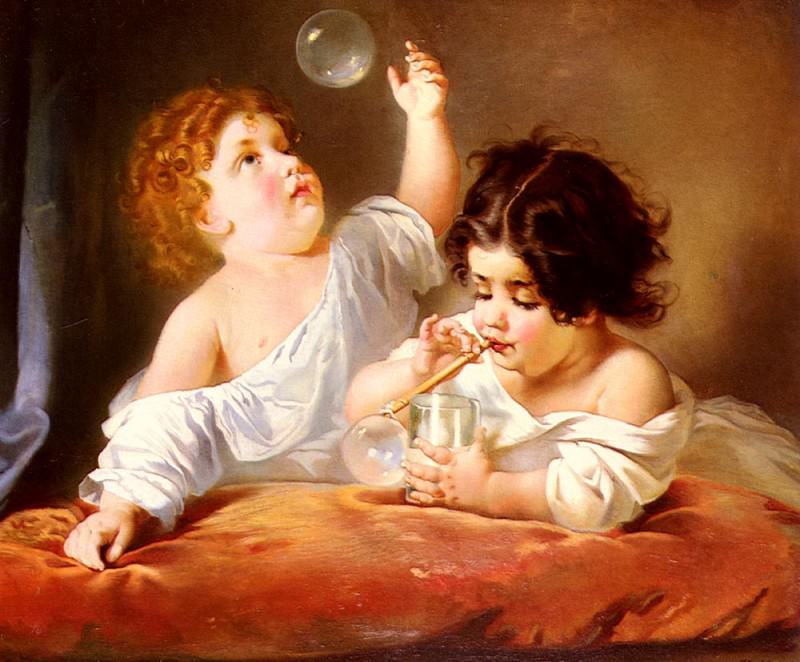Schlesinger Henri Guillaume Blowing Bubbles. Шлезингер Анри Гийомом