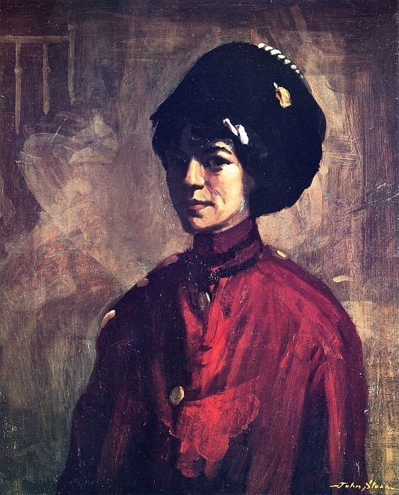 Spanish Girl (Fur Hat, red Coat). John French Sloan