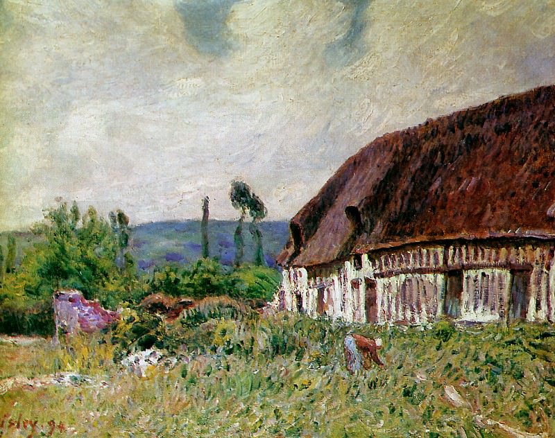 Sisley Alfred Farmhouse in Normandie Sun. Alfred Sisley