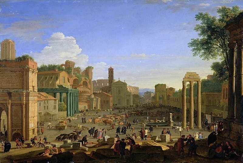 View of the Campo Vaccino in Rome. Hermann van Swanevelt