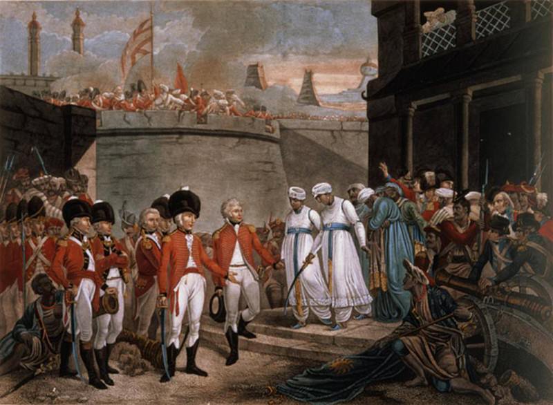 The Surrender of Two Sons of Tippoo Sahib (1749-1799) as hostages in reparation for the war. Henry Singleton
