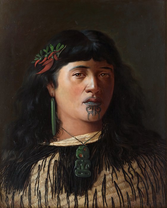 Portrait of a young Maori woman with moko. Louis John Steele