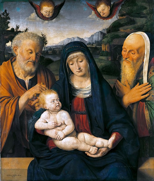 Madonna and Child with Saints Joseph and Simeon. Andrea Solario